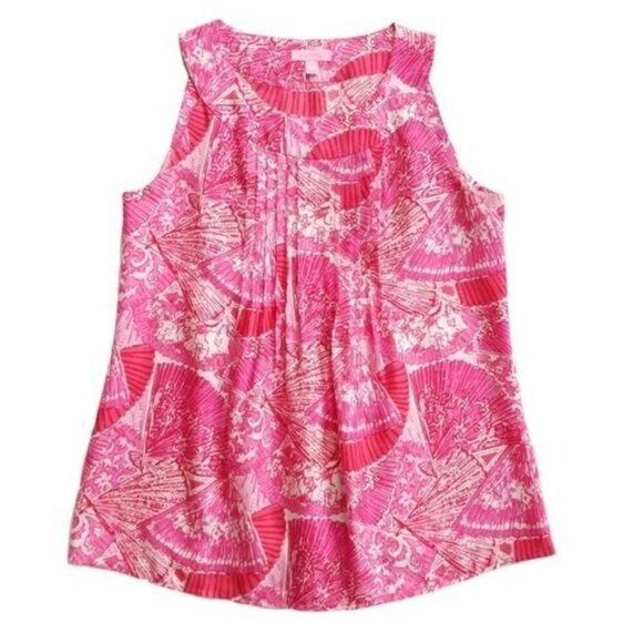 ❤️ Lilly Pulitzer Pink Silk sleeveless top Size S Pleated front L13 - Picture 1 of 8